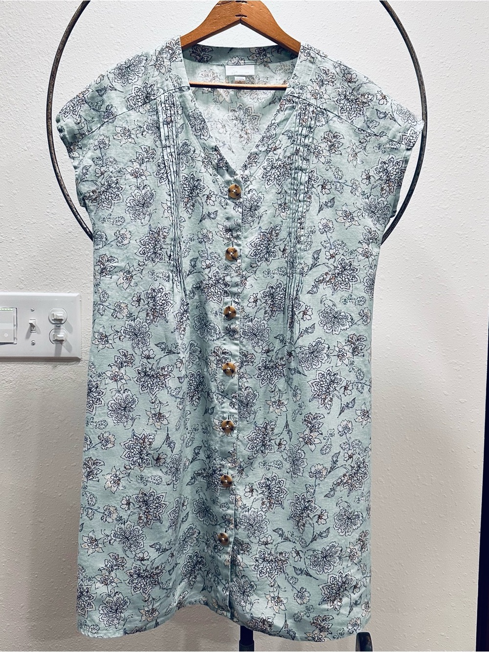 J. Jill Light Blue Floral Love Linen Dress XS Petite